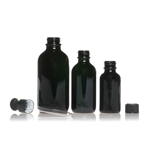 1/2 OZ Black Boston round glass bottle