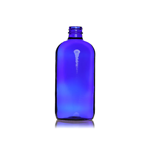 8 OZ Blue Boston Round Glass Bottle