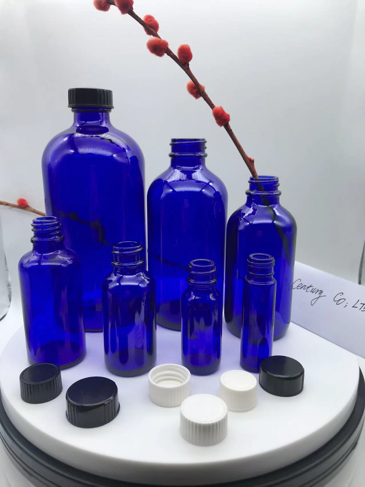 Blue Boston Round Glass BottleZHENGZHOU CENTURY COMPANY LTD