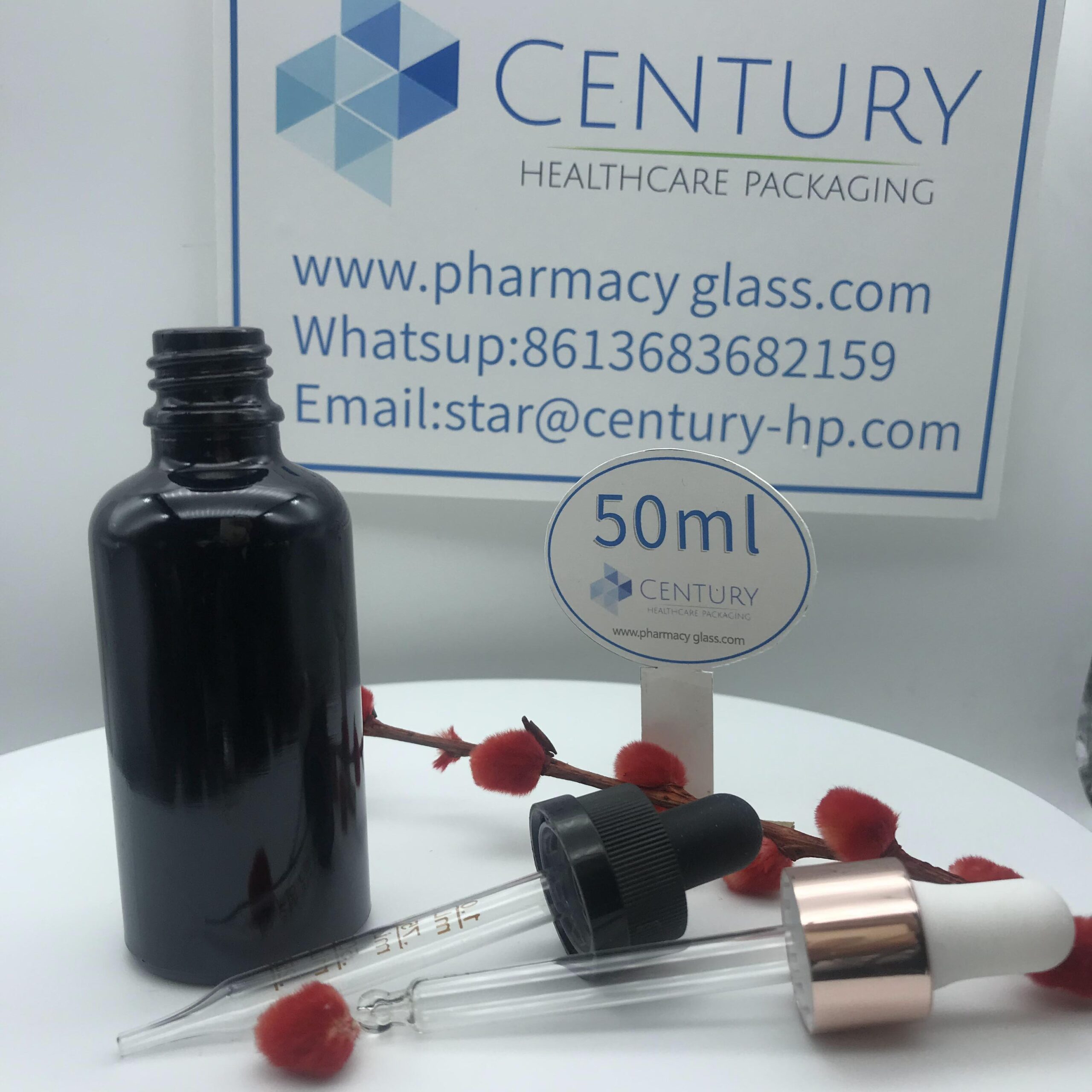 50ml black dropper glass bottle and cap