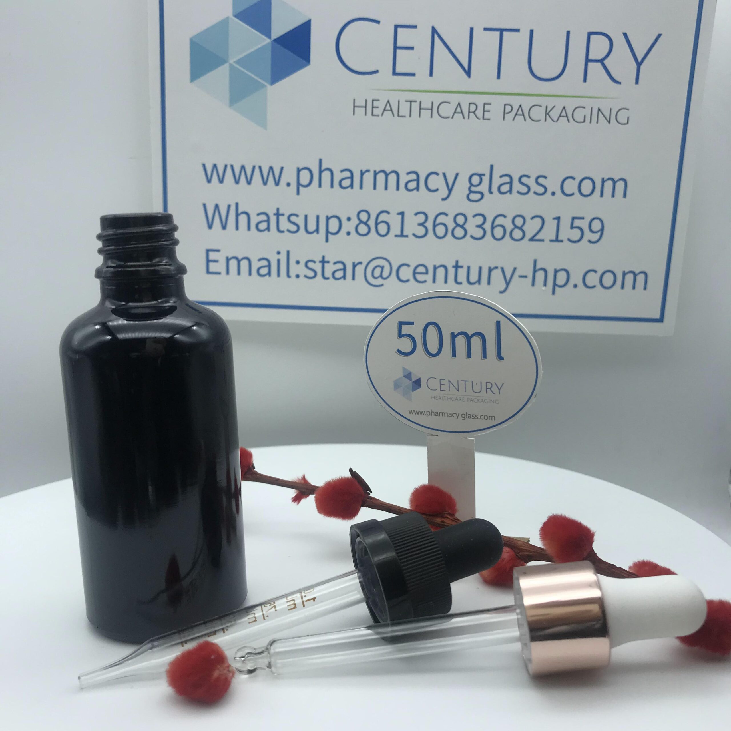 50ml Black Dropper Glass Bottle