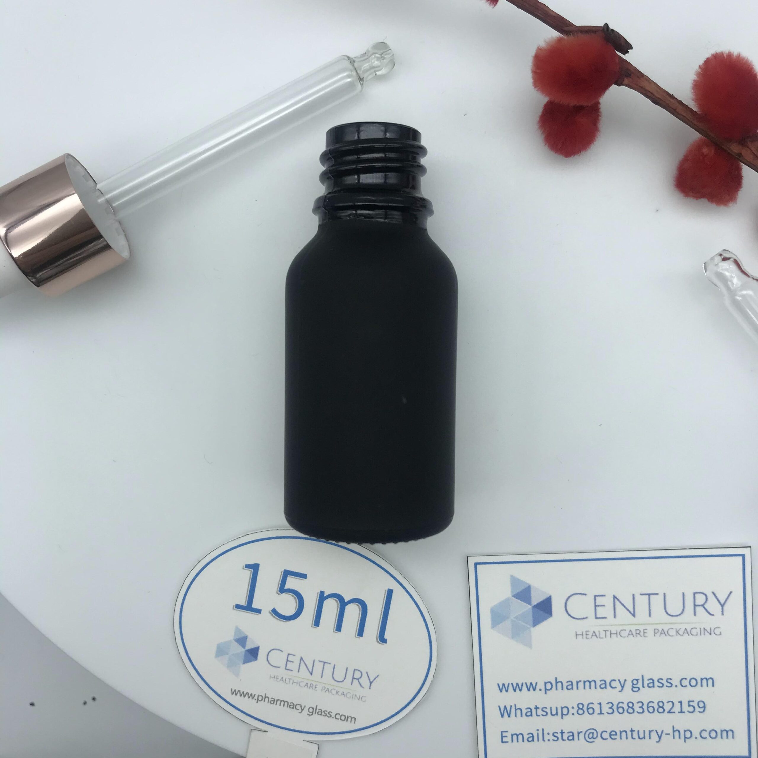 15ml mate black glass bottle